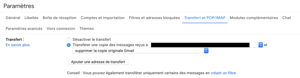 Redirection des e-mails Gmail vers ma nouvelle adresse